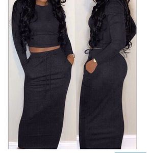 2pc long sleeve skirt set